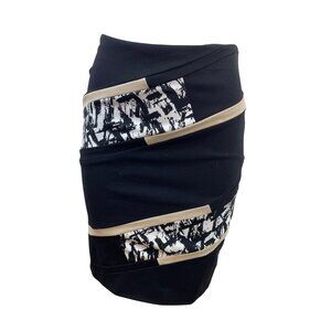 White House Black Market Womens Black Abstract Print Pencil Skirt Size 2